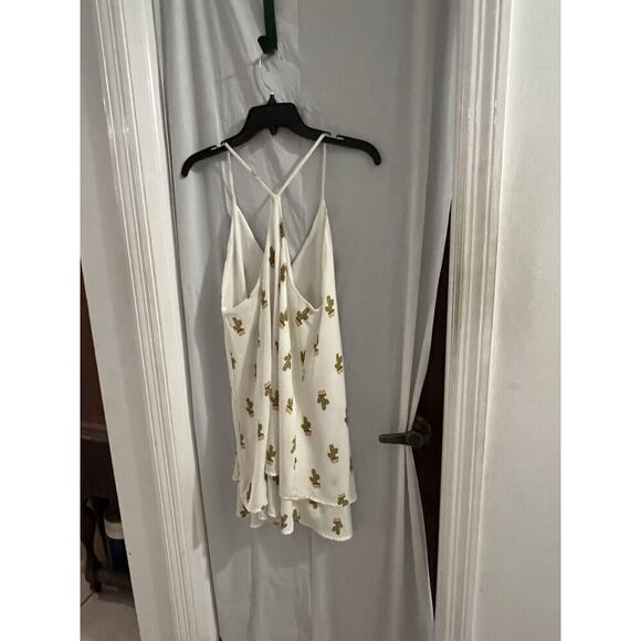 Audrey 3+1 White Cactus Print Racer Back Tank Mini Dress Layered Sz S - Picture 5 of 6